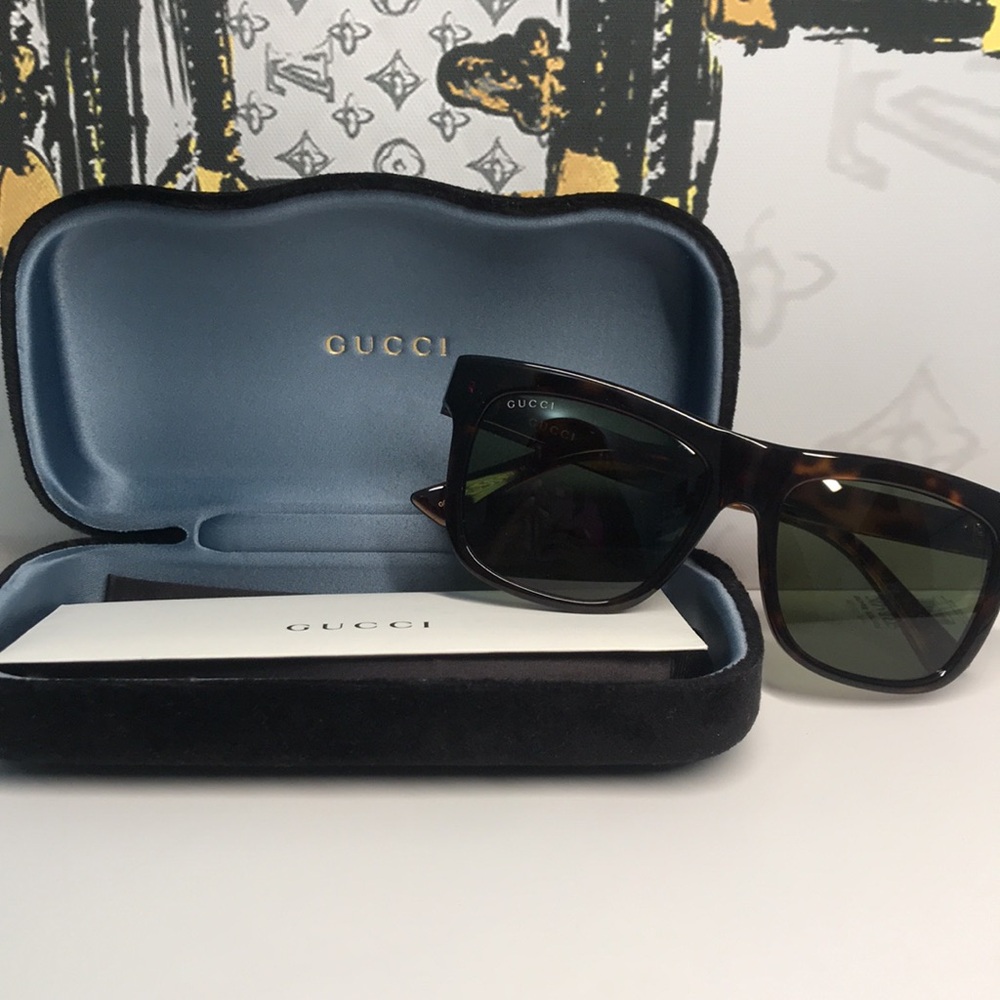 Gucci Tortoise Shell Sunglasses with Green Lenses GG0158SN 002 - Picture 6 of 14